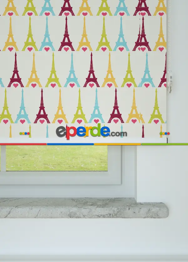 Renkli Eyfel Kulesi Desenli Baskılı Stor Perde