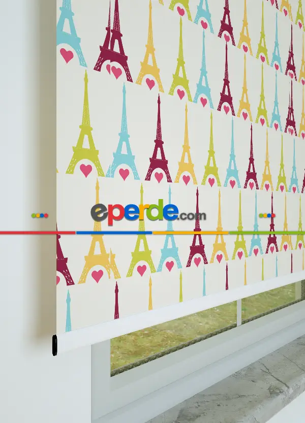 Renkli Eyfel Kulesi Desenli Baskılı Stor Perde