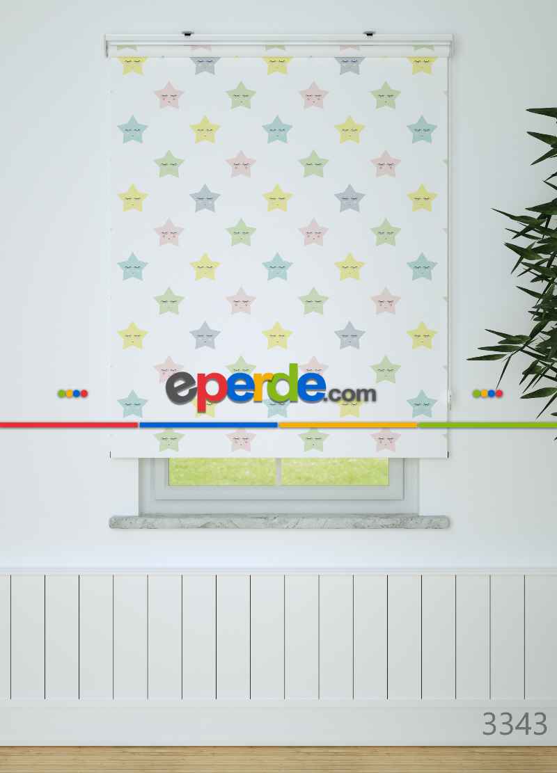 Yıldız Desenli Baskılı Stor Perde
