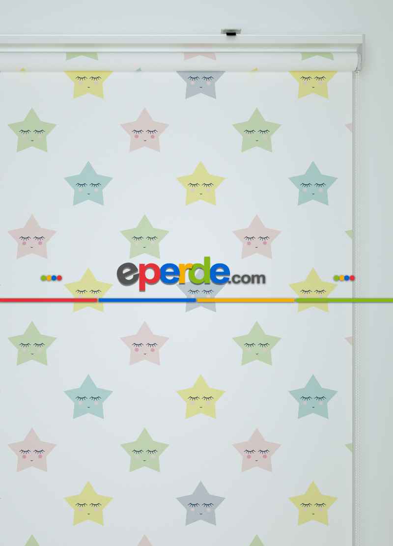 Yıldız Desenli Baskılı Stor Perde