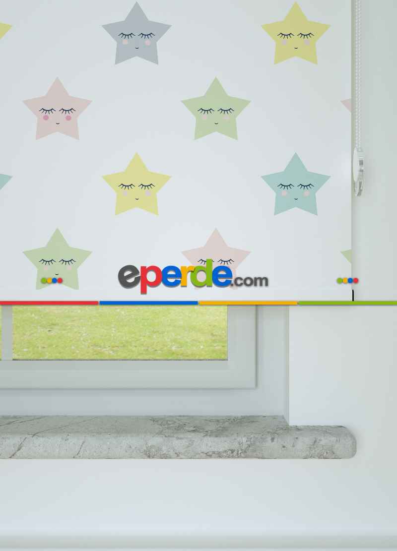 Yıldız Desenli Baskılı Stor Perde