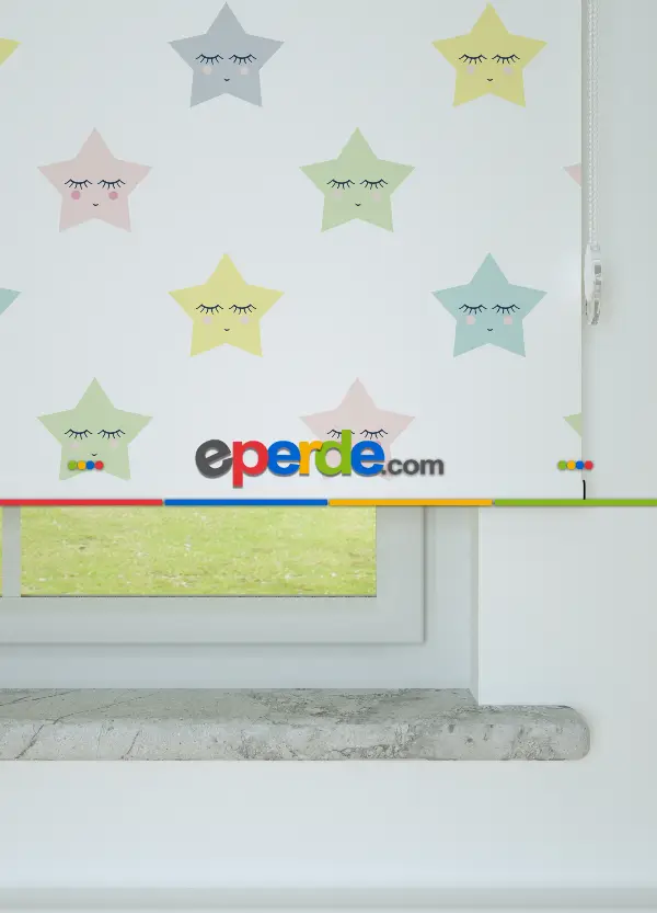 Yıldız Desenli Baskılı Stor Perde