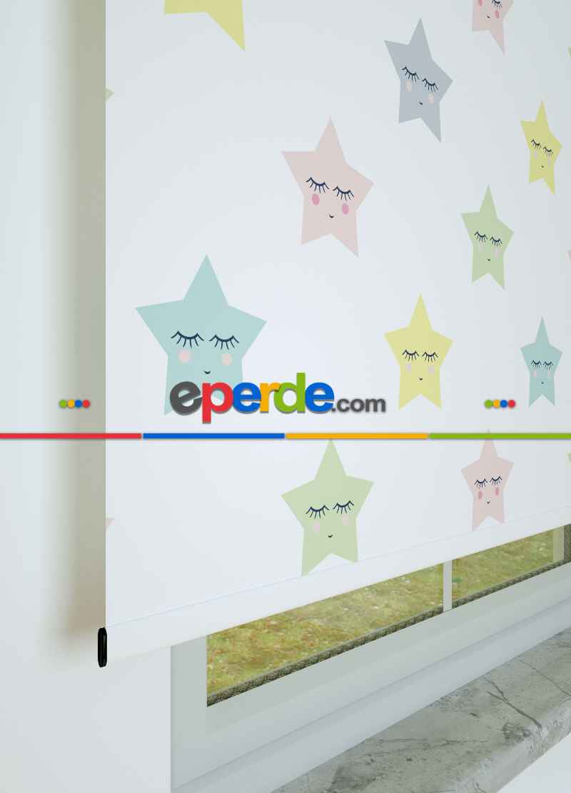 Yıldız Desenli Baskılı Stor Perde