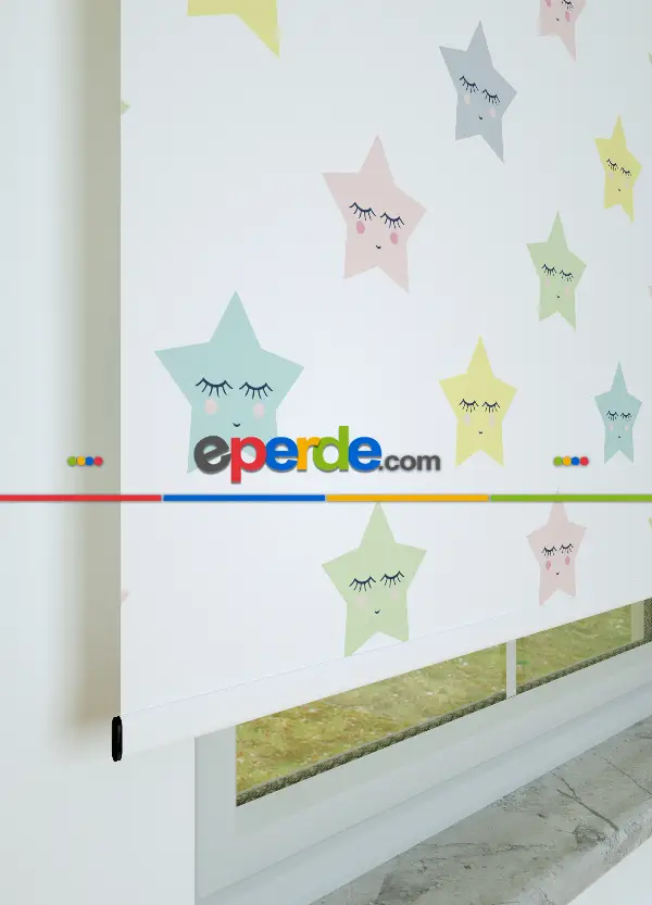 Yıldız Desenli Baskılı Stor Perde