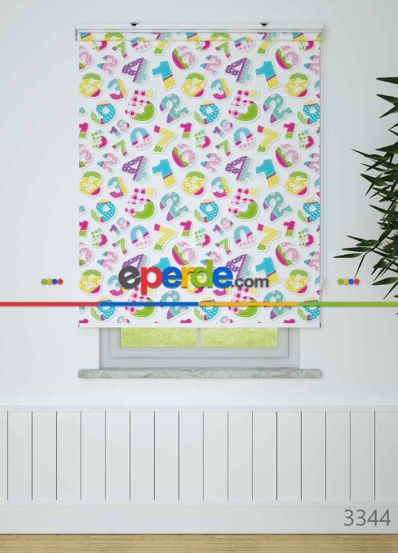 Renkli Sayılar Desenli Baskılı Stor Perde