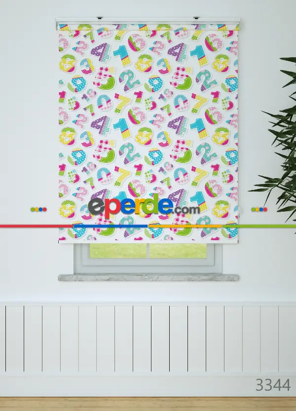 Renkli Sayılar Desenli Baskılı Stor Perde