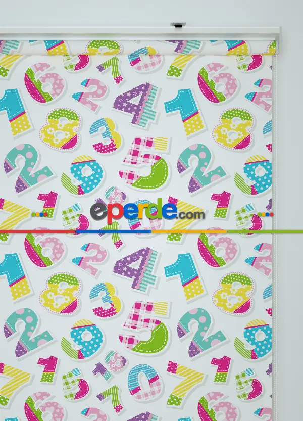 Renkli Sayılar Desenli Baskılı Stor Perde