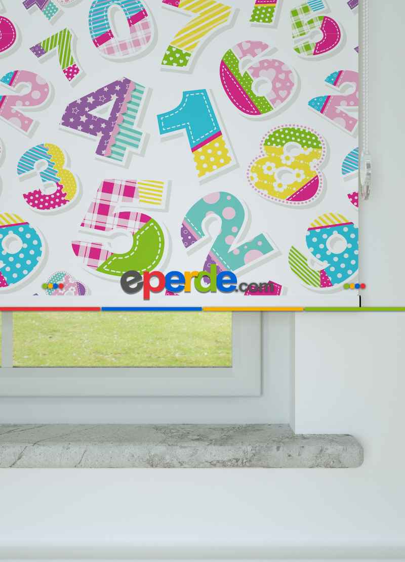 Renkli Sayılar Desenli Baskılı Stor Perde