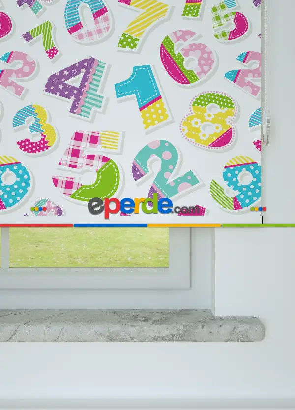 Renkli Sayılar Desenli Baskılı Stor Perde