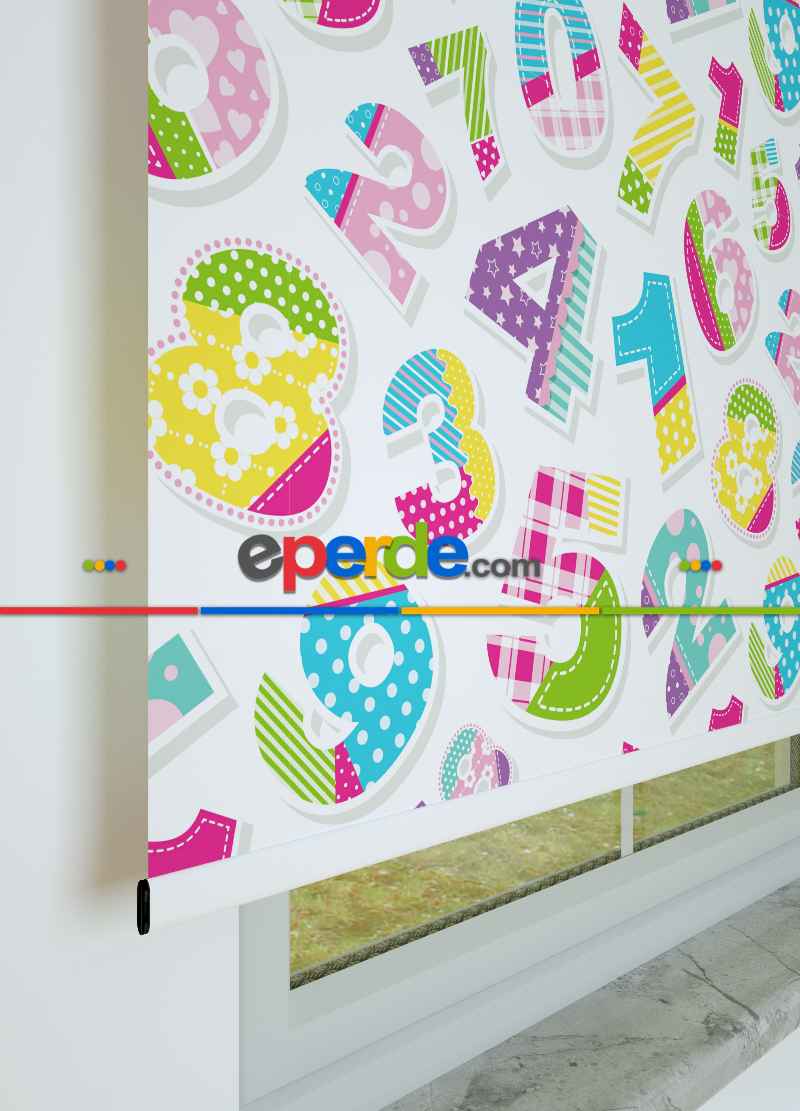Renkli Sayılar Desenli Baskılı Stor Perde