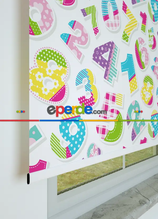 Renkli Sayılar Desenli Baskılı Stor Perde