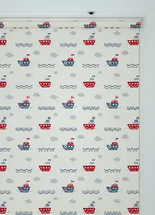 Kırmızı Gemi Desenli Baskılı Stor Perde