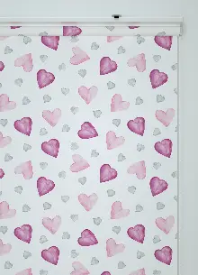 Pembe Gri Kalp Desenli Baskılı Stor Perde