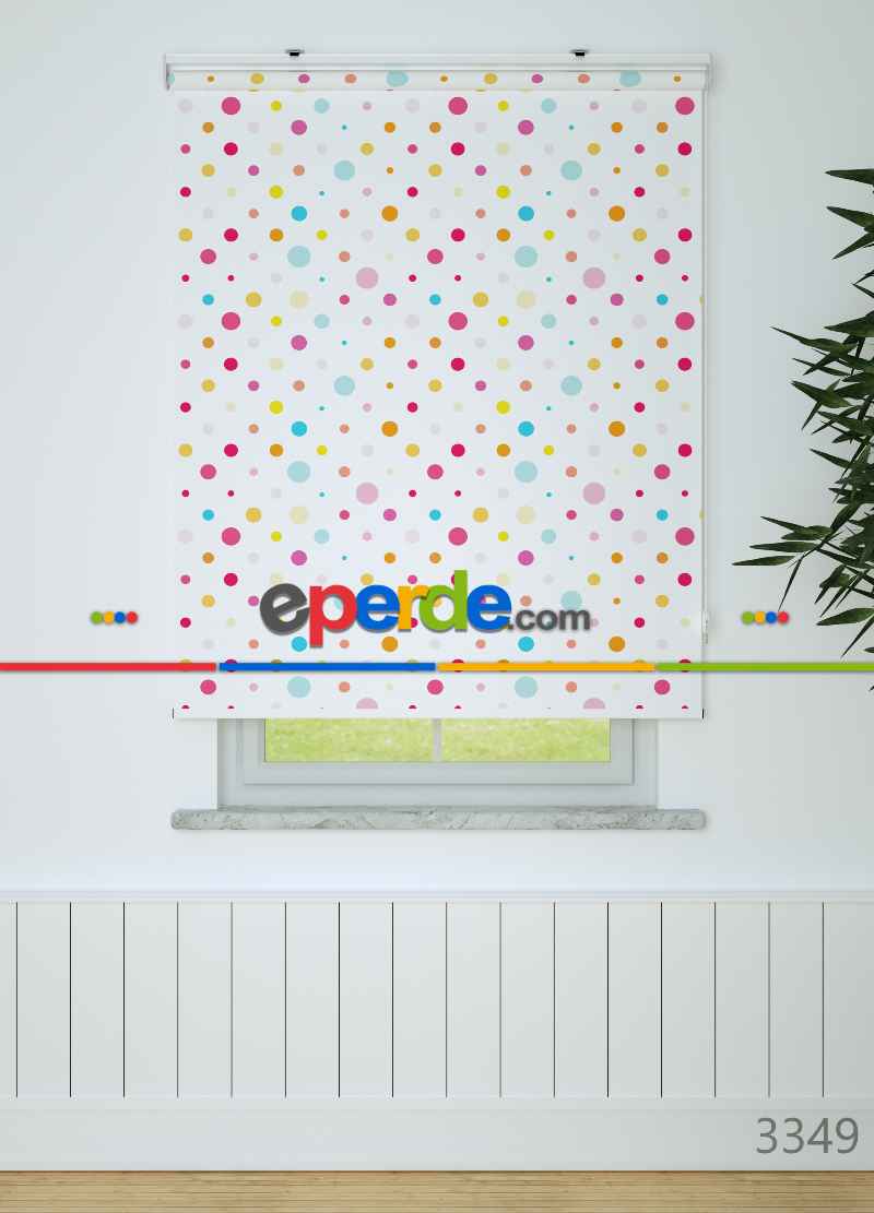 Renkli Puantiyeler Desenli Baskılı Stor Perde