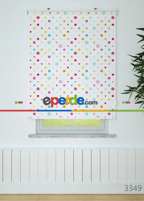 Renkli Puantiyeler Desenli Baskılı Stor Perde