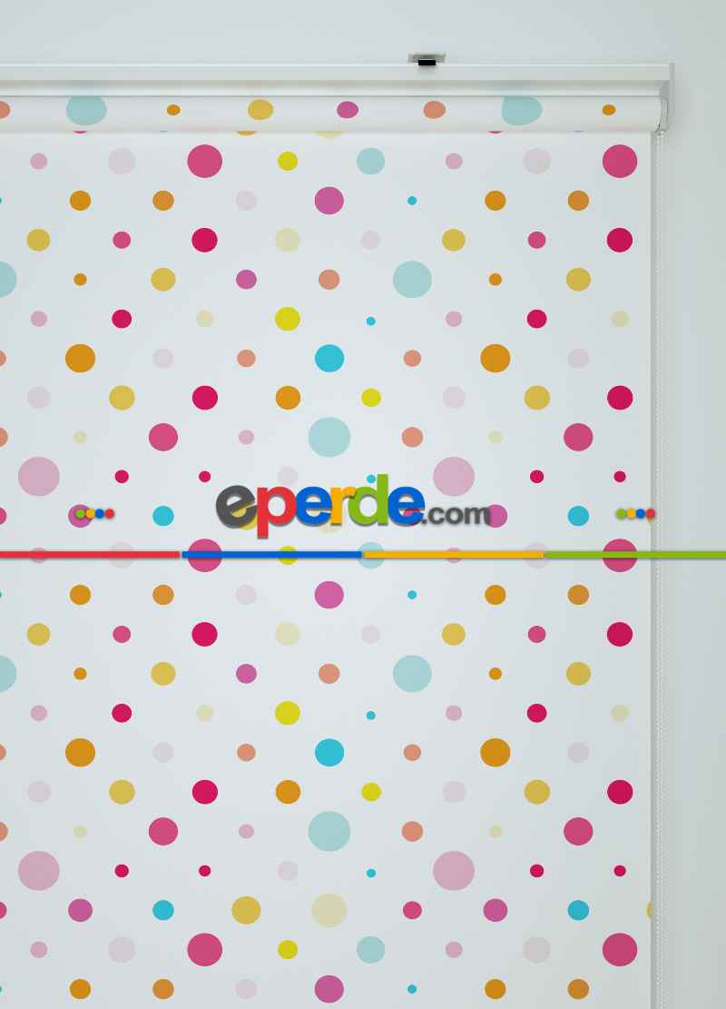 Renkli Puantiyeler Desenli Baskılı Stor Perde
