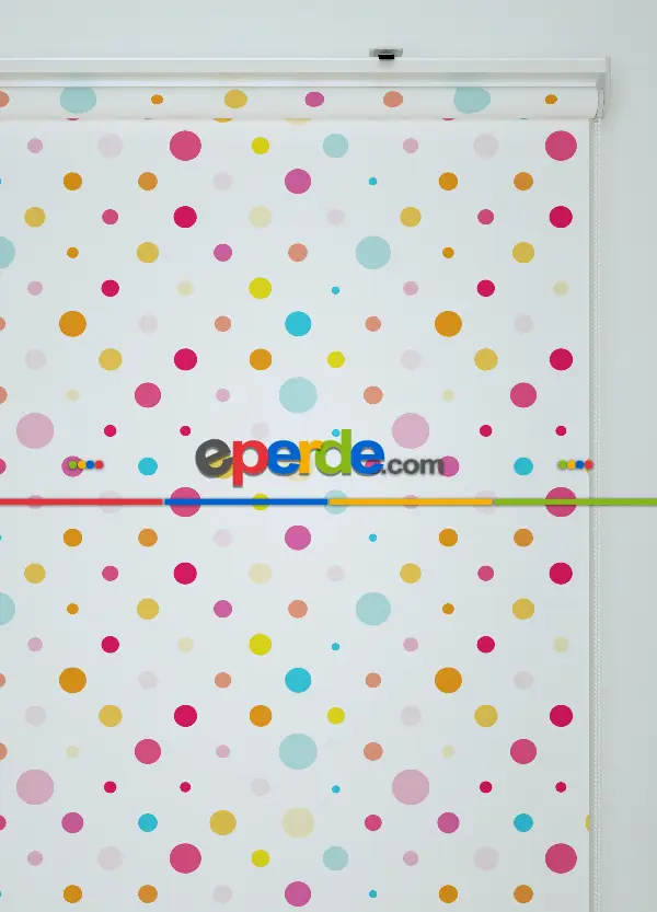 Renkli Puantiyeler Desenli Baskılı Stor Perde