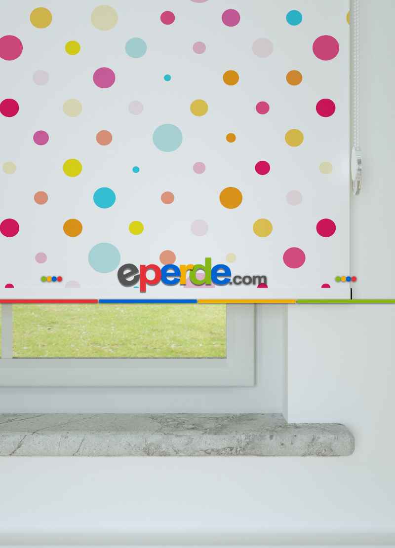 Renkli Puantiyeler Desenli Baskılı Stor Perde