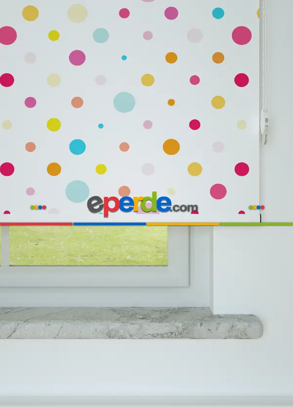 Renkli Puantiyeler Desenli Baskılı Stor Perde