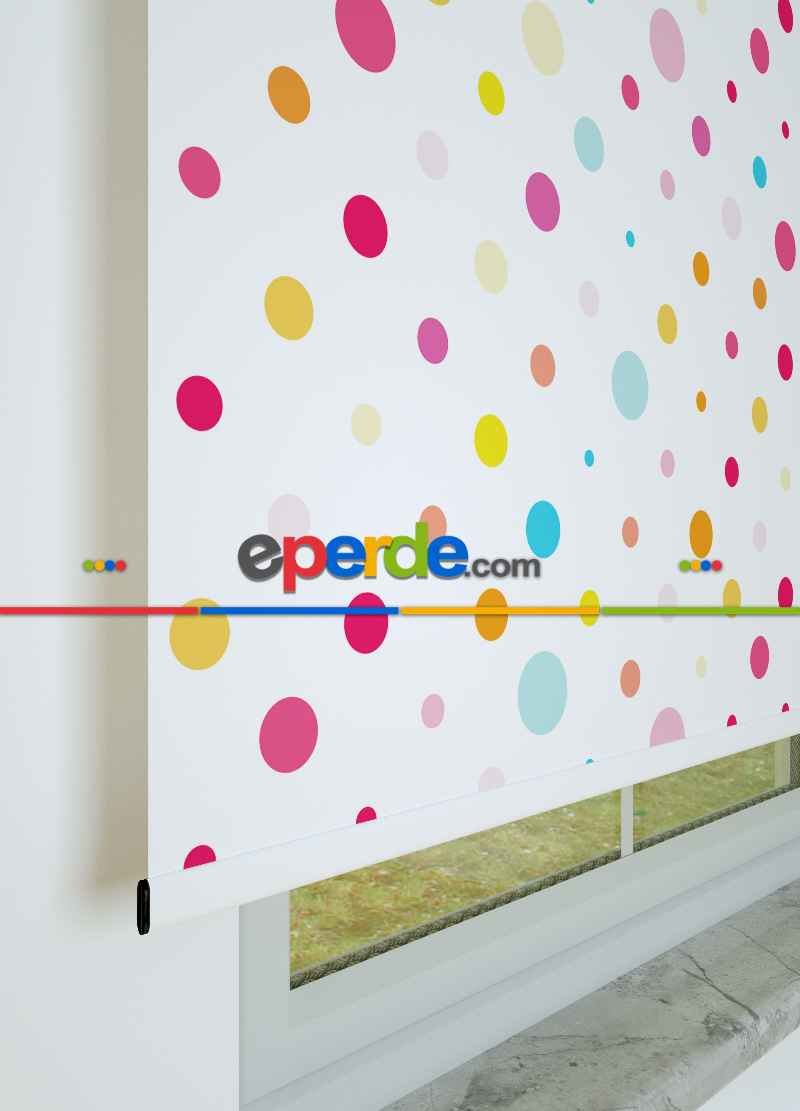 Renkli Puantiyeler Desenli Baskılı Stor Perde