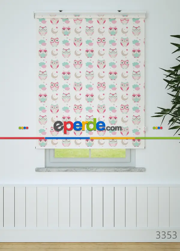 Sevimli Baykuş Desenli Baskılı Stor Perde