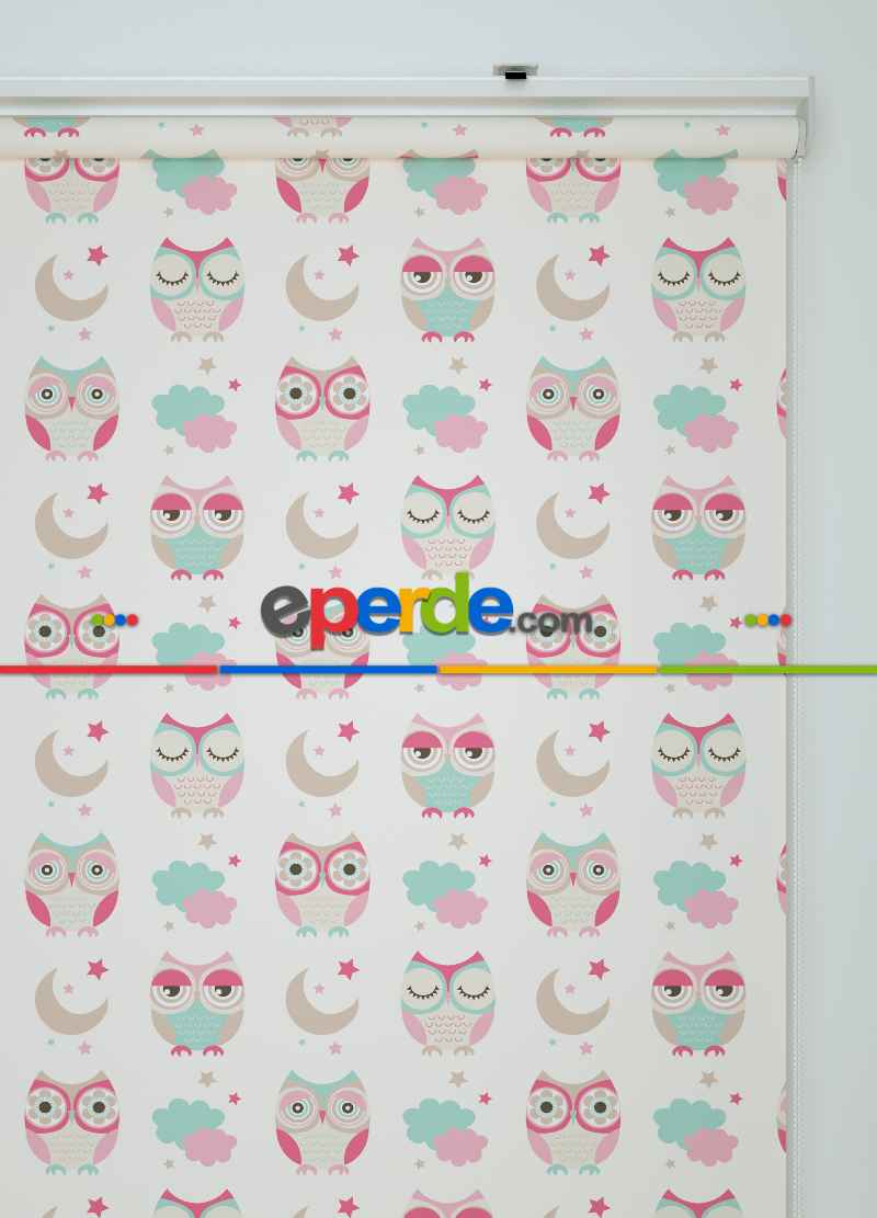 Sevimli Baykuş Desenli Baskılı Stor Perde