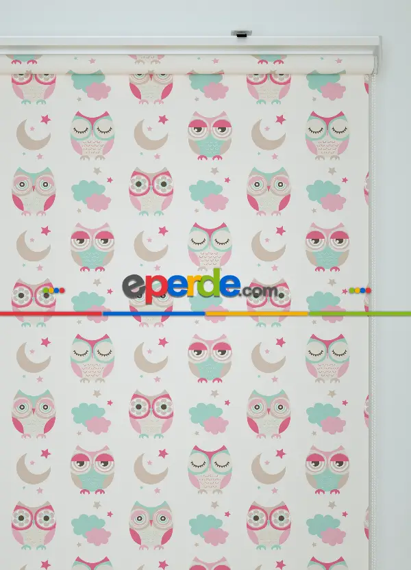 Sevimli Baykuş Desenli Baskılı Stor Perde