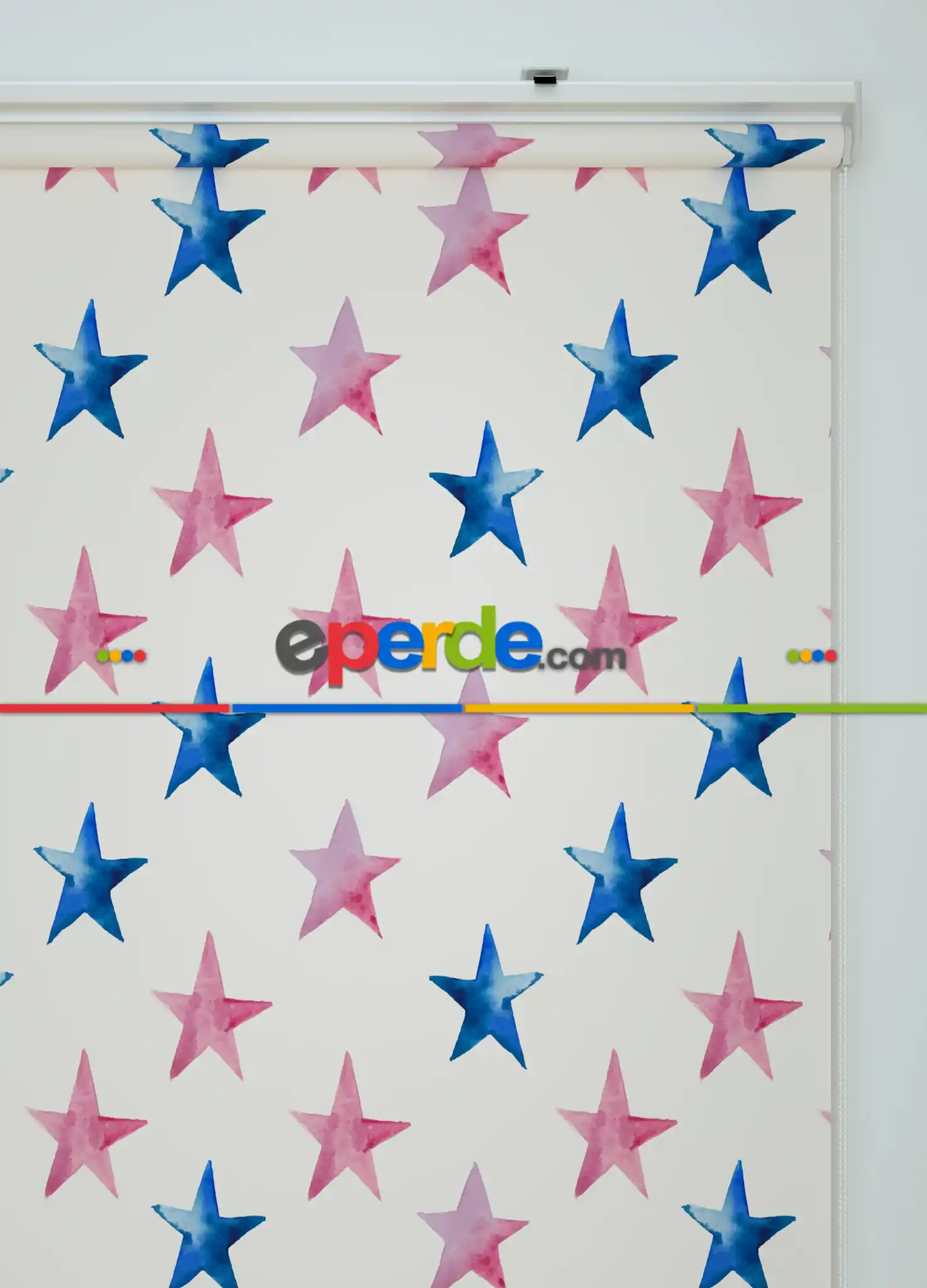 Mavi Ve Pembe Yıldız Desenli Baskılı Stor Perde