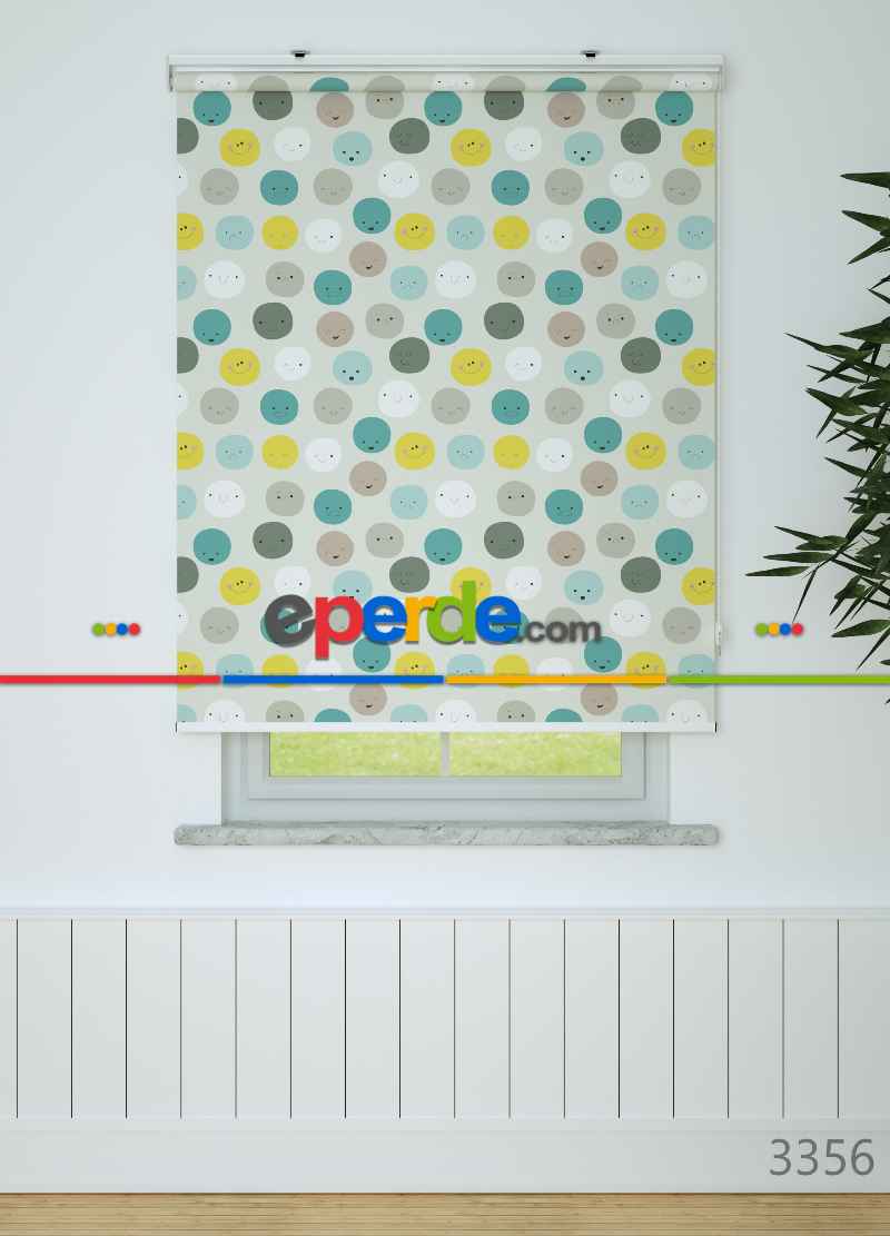 Sevimli Yuvarlaklar Desenli Baskılı Stor Perde