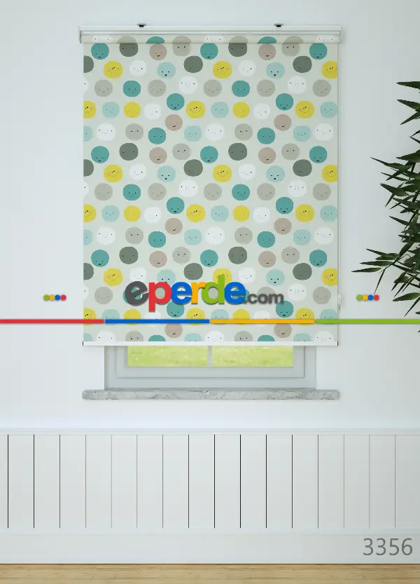 Sevimli Yuvarlaklar Desenli Baskılı Stor Perde