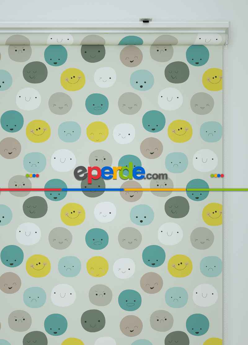 Sevimli Yuvarlaklar Desenli Baskılı Stor Perde