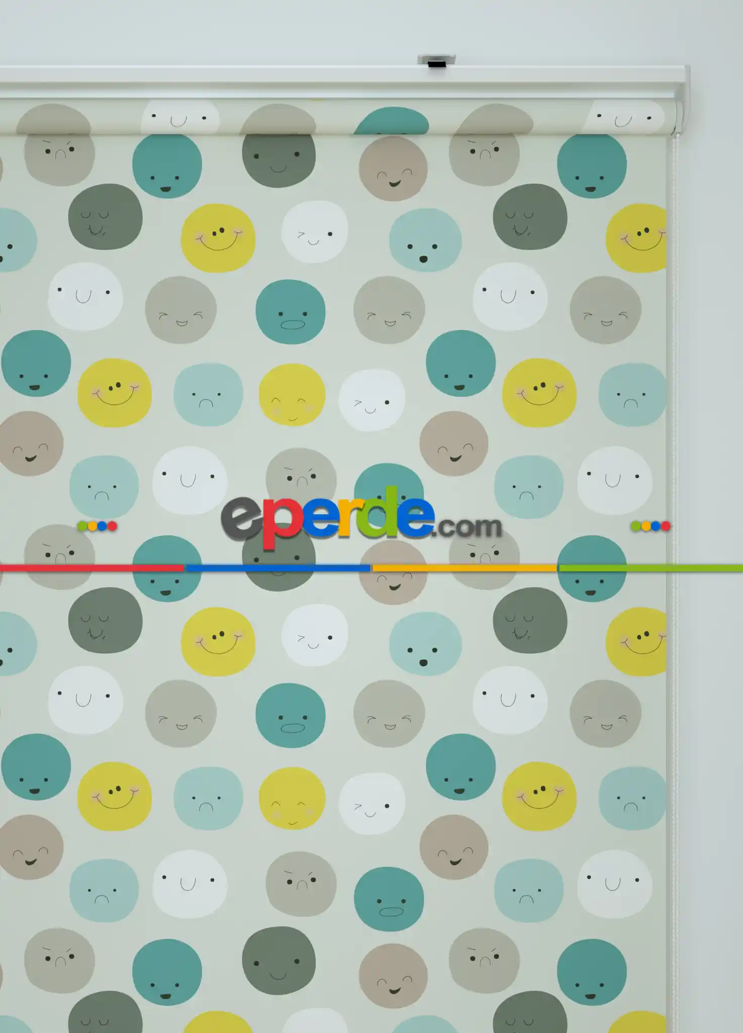 Sevimli Yuvarlaklar Desenli Baskılı Stor Perde