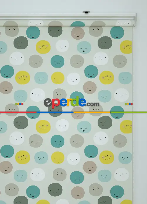 Sevimli Yuvarlaklar Desenli Baskılı Stor Perde