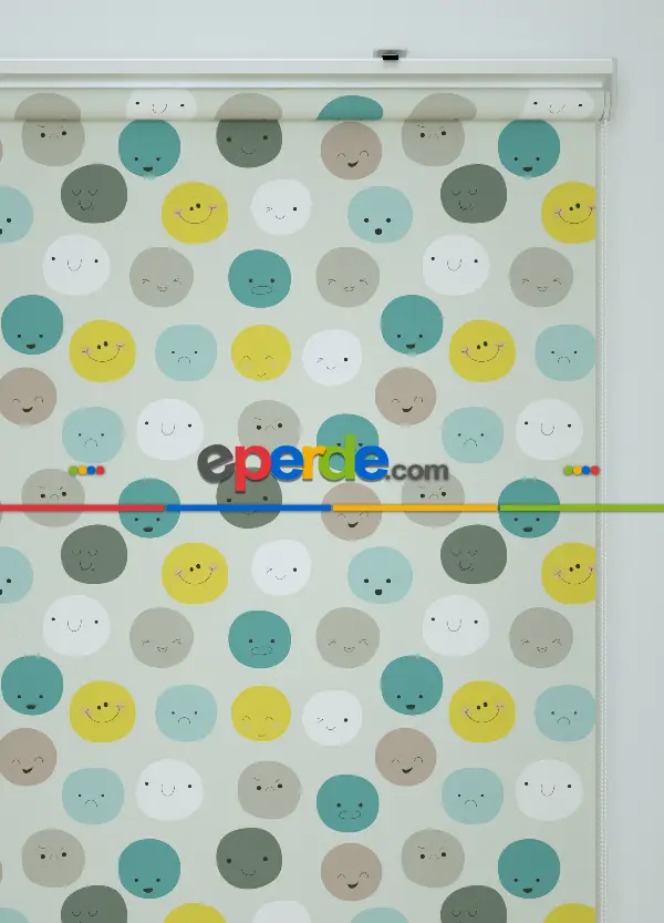 Sevimli Yuvarlaklar Desenli Baskılı Stor Perde