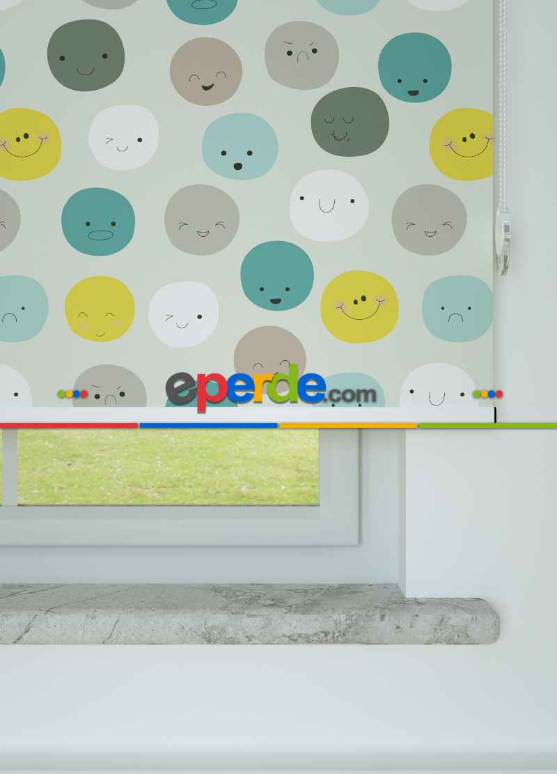 Sevimli Yuvarlaklar Desenli Baskılı Stor Perde