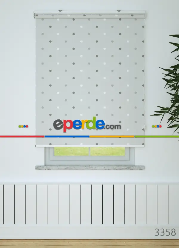 Gri Puantiyeler Desenli Baskılı Stor Perde