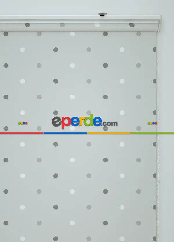 Gri Puantiyeler Desenli Baskılı Stor Perde