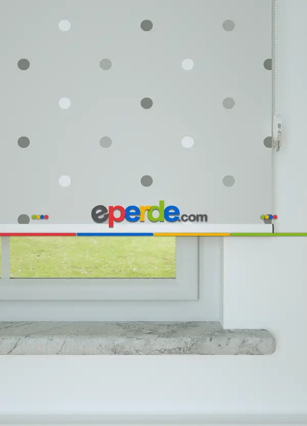 Gri Puantiyeler Desenli Baskılı Stor Perde