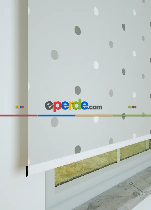 Gri Puantiyeler Desenli Baskılı Stor Perde