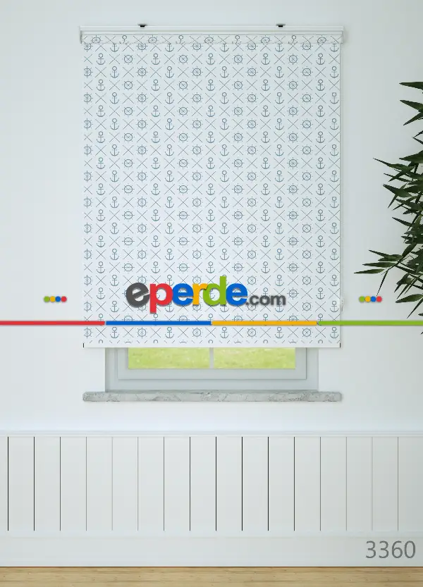 Mavi Denizci Desenli Baskılı Stor Perde