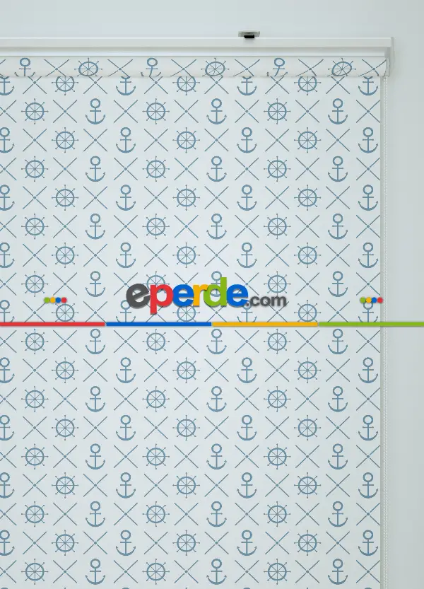 Mavi Denizci Desenli Baskılı Stor Perde