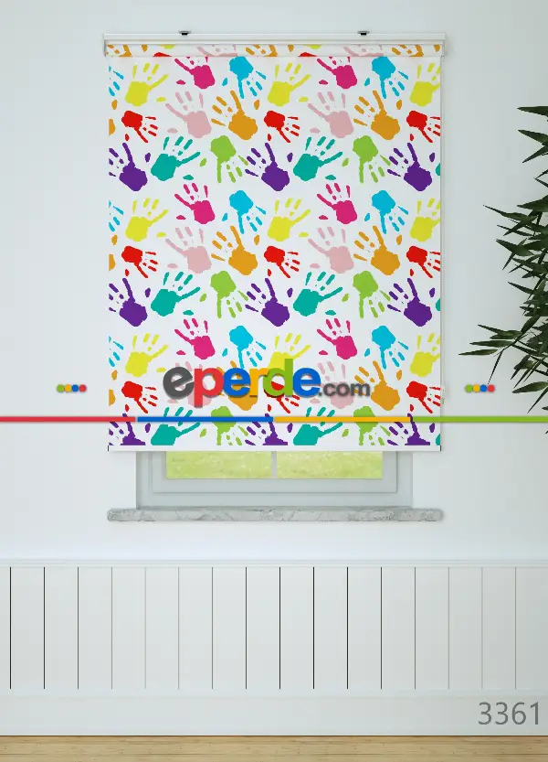 Boyalı Eller Desenli Baskılı Stor Perde