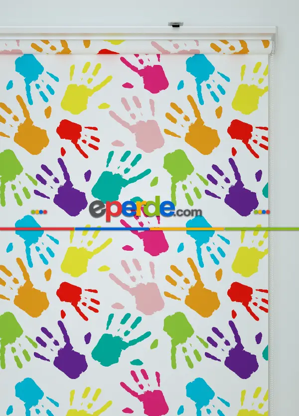 Boyalı Eller Desenli Baskılı Stor Perde