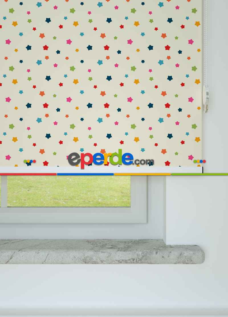 Yıldız Desenli Baskılı Stor Perde