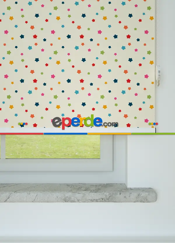 Yıldız Desenli Baskılı Stor Perde