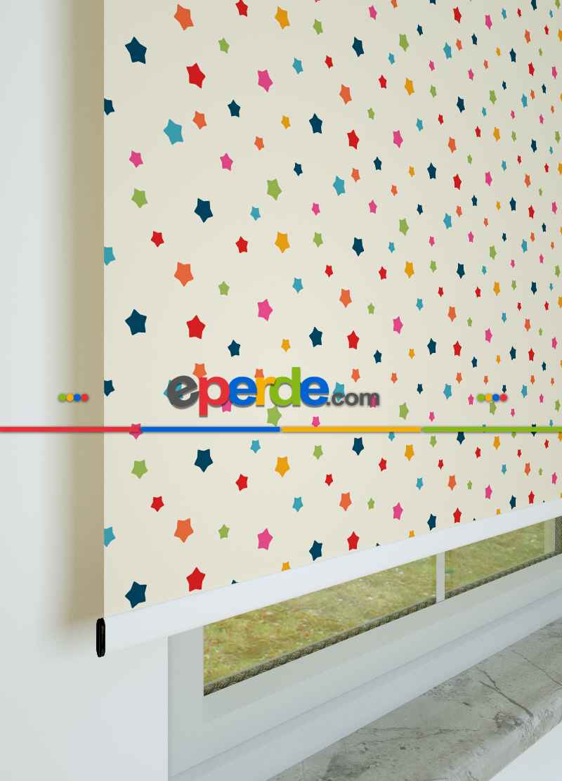 Yıldız Desenli Baskılı Stor Perde