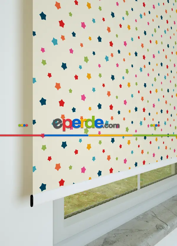 Yıldız Desenli Baskılı Stor Perde