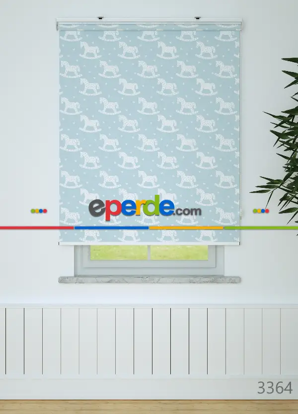 Sevimli Tahta At Desenli Baskılı Stor Perde