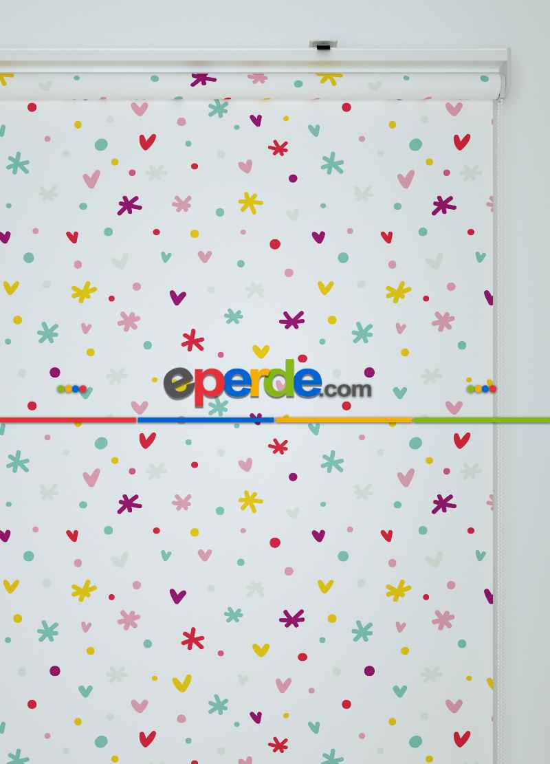 Minik Kalp Desenli Baskılı Stor Perde