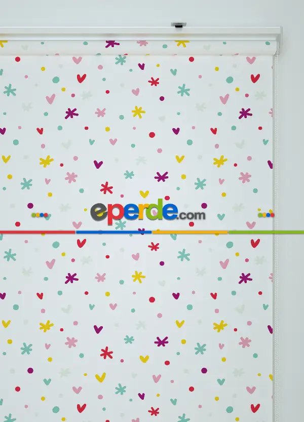 Minik Kalp Desenli Baskılı Stor Perde